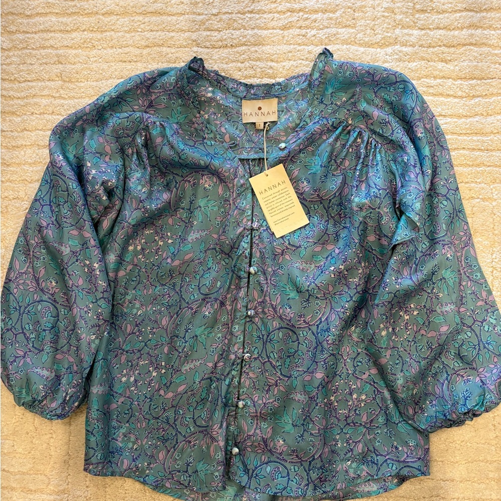 Hannah Teal and Navy Floral Blouse